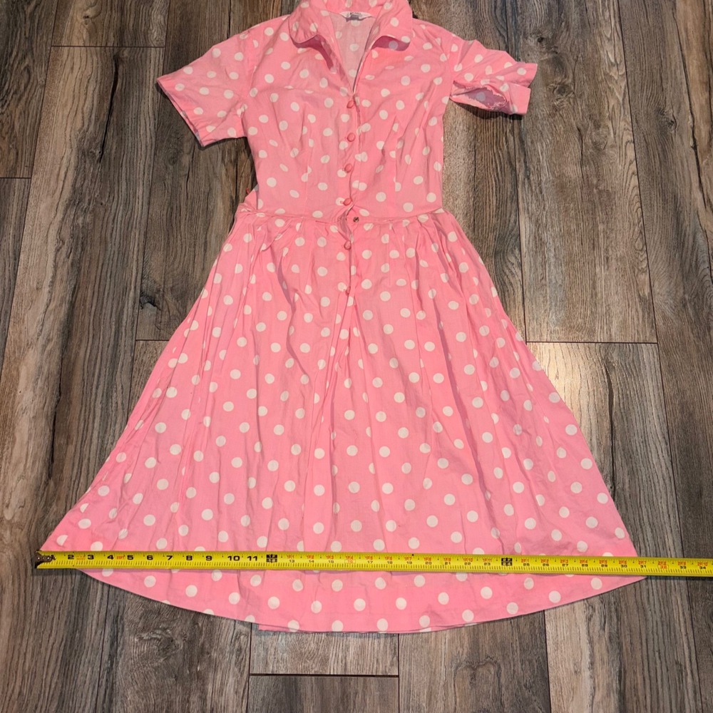 Vintage Sears Pink Polka Dot Shirtdress Rockabilly Fit & Flare Mid Century M - Picture 8 of 16